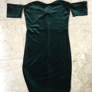 Green velvet mini dress.